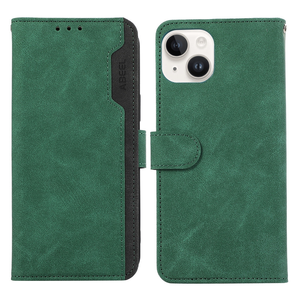 ELECTROPRIME For iPhone 15 ABEEL Color Block Magnetic RFID Leather Phone Case(Green-Black)