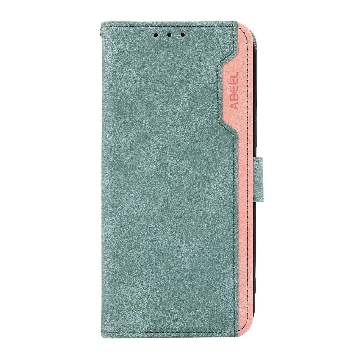 ELECTROPRIME For iPhone 15 ABEEL Color Block Magnetic RFID Leather Phone Case(Cyan-Pink)