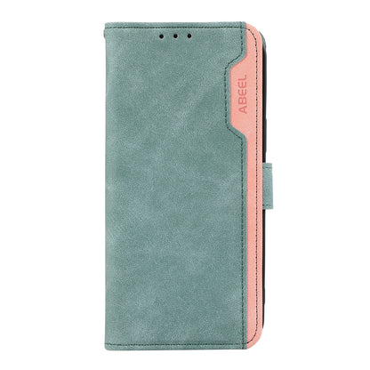 ELECTROPRIME For iPhone 15 ABEEL Color Block Magnetic RFID Leather Phone Case(Cyan-Pink)