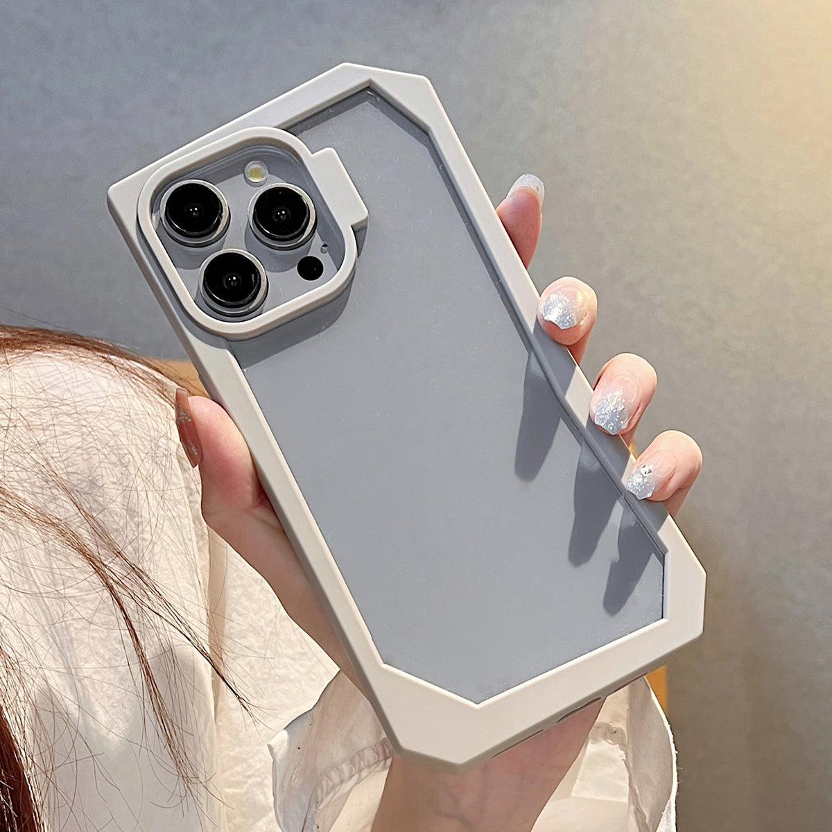 ELECTROPRIME For iPhone 15 Creative Irregular Frame Shockproof Phone Case(White)