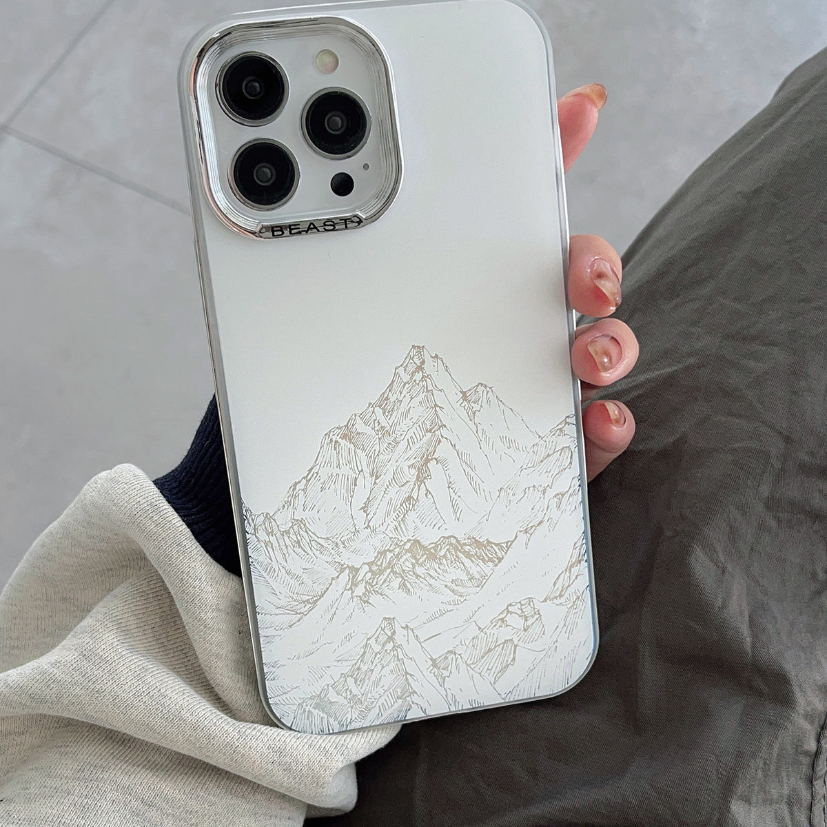 ELECTROPRIME For iPhone 15 2 in 1 Aurora Electroplating Frame Phone Case(Snowy Mountains White)