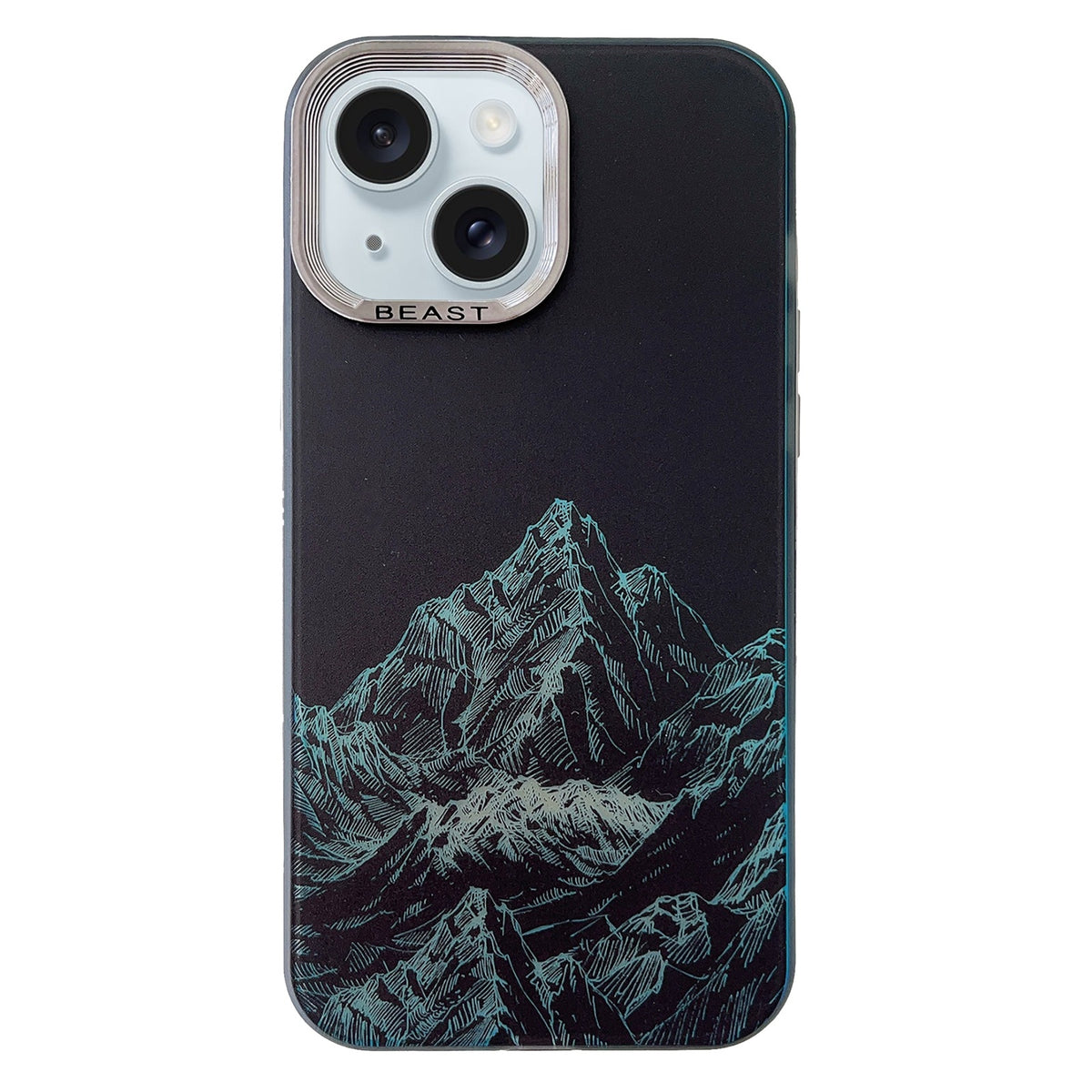 ELECTROPRIME For iPhone 15 2 in 1 Aurora Electroplating Frame Phone Case(Snowy Mountains Black)