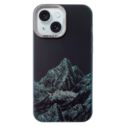 ELECTROPRIME For iPhone 15 2 in 1 Aurora Electroplating Frame Phone Case(Snowy Mountains Black)