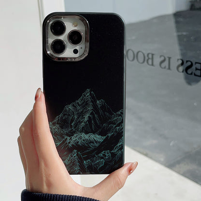 ELECTROPRIME For iPhone 15 2 in 1 Aurora Electroplating Frame Phone Case(Snowy Mountains Black)
