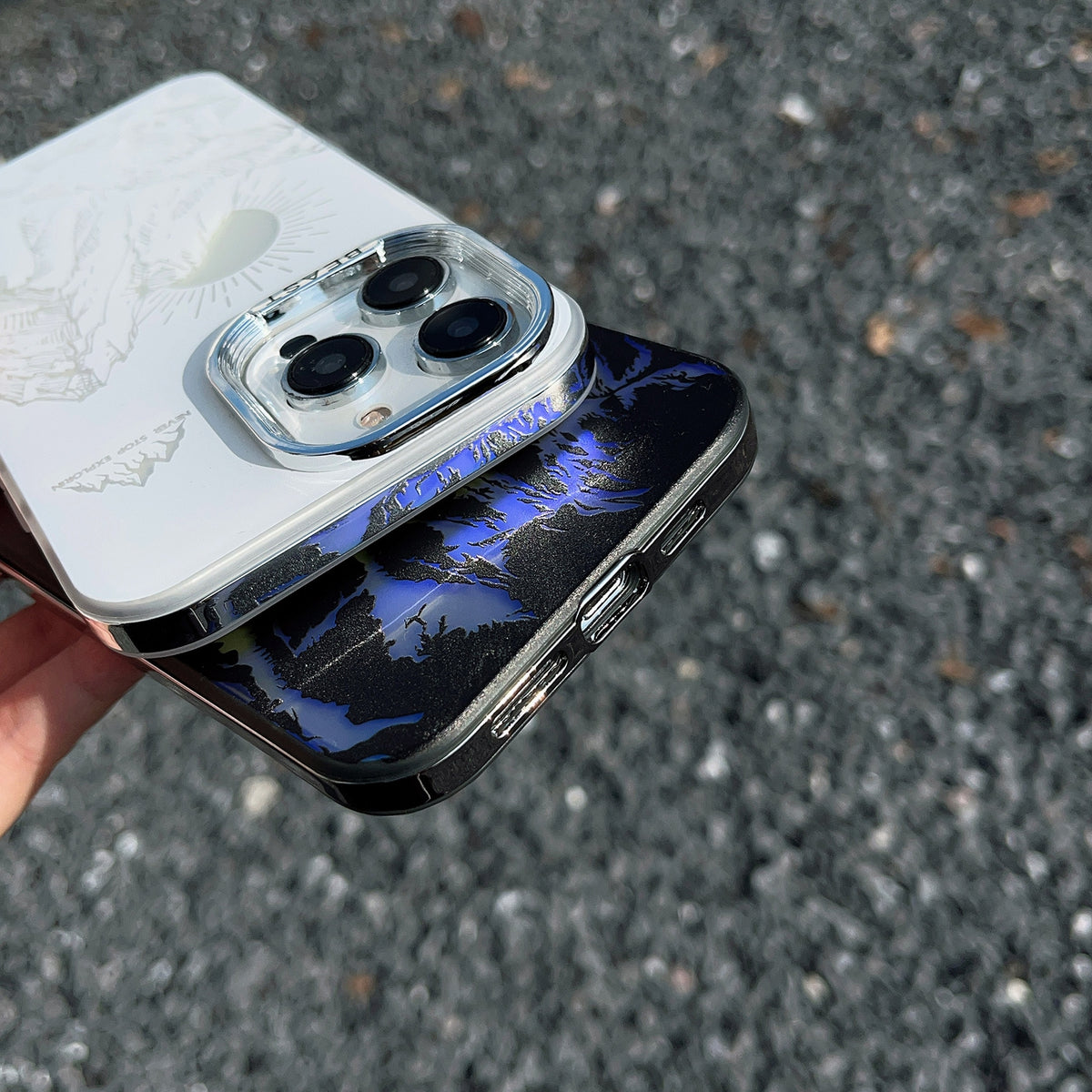 ELECTROPRIME For iPhone 15 2 in 1 Aurora Electroplating Frame Phone Case(Snowy Mountains Black)
