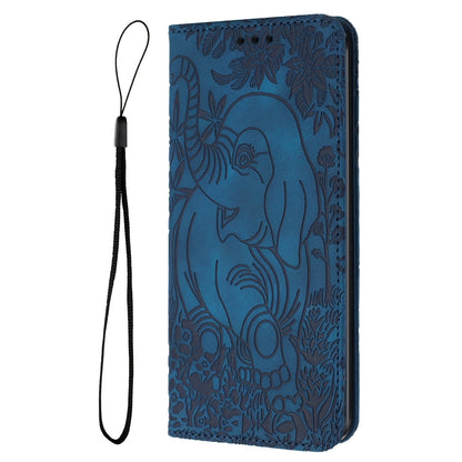 ELECTROPRIME For iPhone 15 Retro Elephant Embossed Leather Phone Case(Blue)