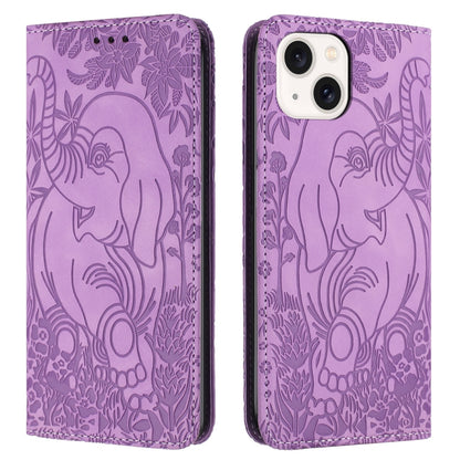 ELECTROPRIME For iPhone 15 Retro Elephant Embossed Leather Phone Case(Purple)