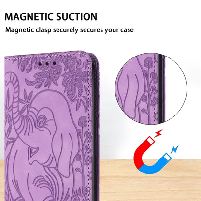 ELECTROPRIME For iPhone 15 Retro Elephant Embossed Leather Phone Case(Purple)