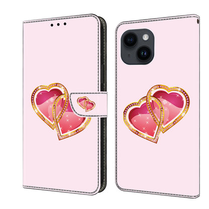 ELECTROPRIME For iPhone 15 Crystal Painted Leather Phone case(Love Peach)