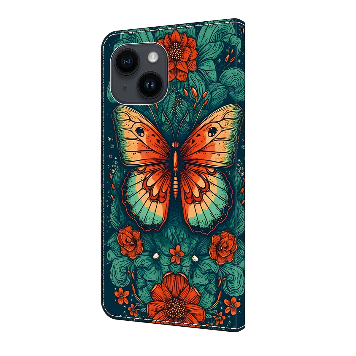 ELECTROPRIME For iPhone 15 Crystal Painted Leather Phone case(Flower Butterfly)