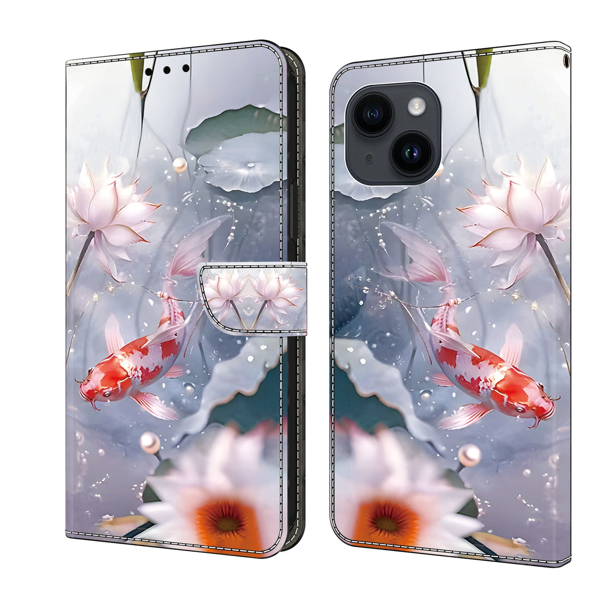 ELECTROPRIME For iPhone 15 Crystal Painted Leather Phone case(Koi)