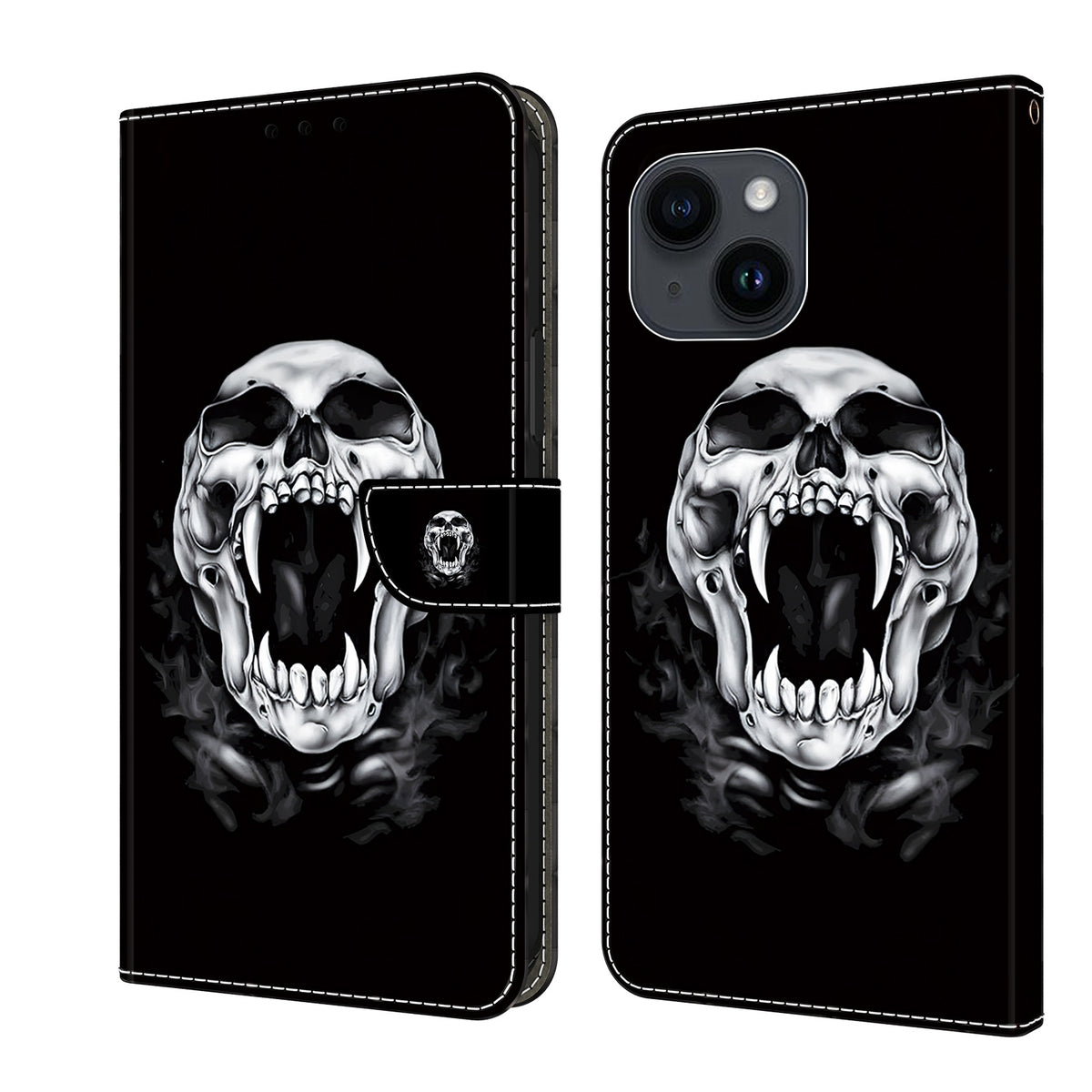 ELECTROPRIME For iPhone 15 Crystal Painted Leather Phone case(Skull)