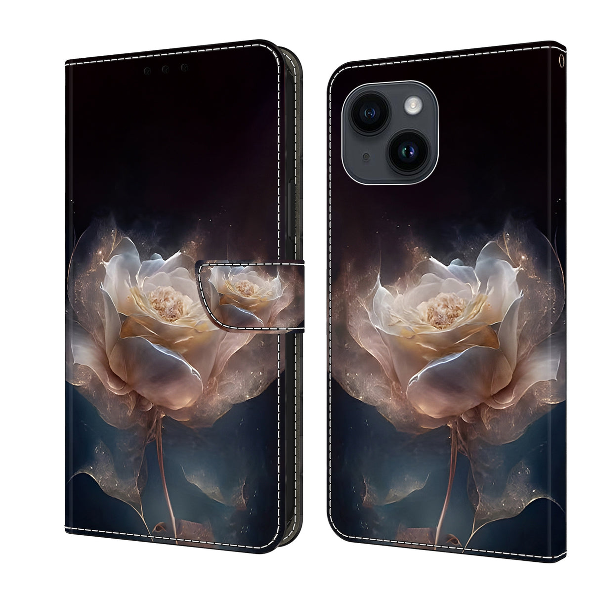 ELECTROPRIME For iPhone 15 Crystal Painted Leather Phone case(Peony)