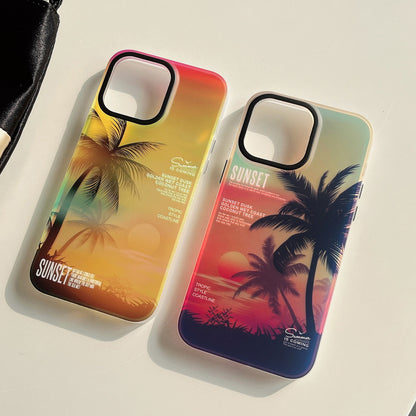 ELECTROPRIME For iPhone 15 SUNSET Coconut Tree Dual-side Laminating Laser Phone Case(Red)