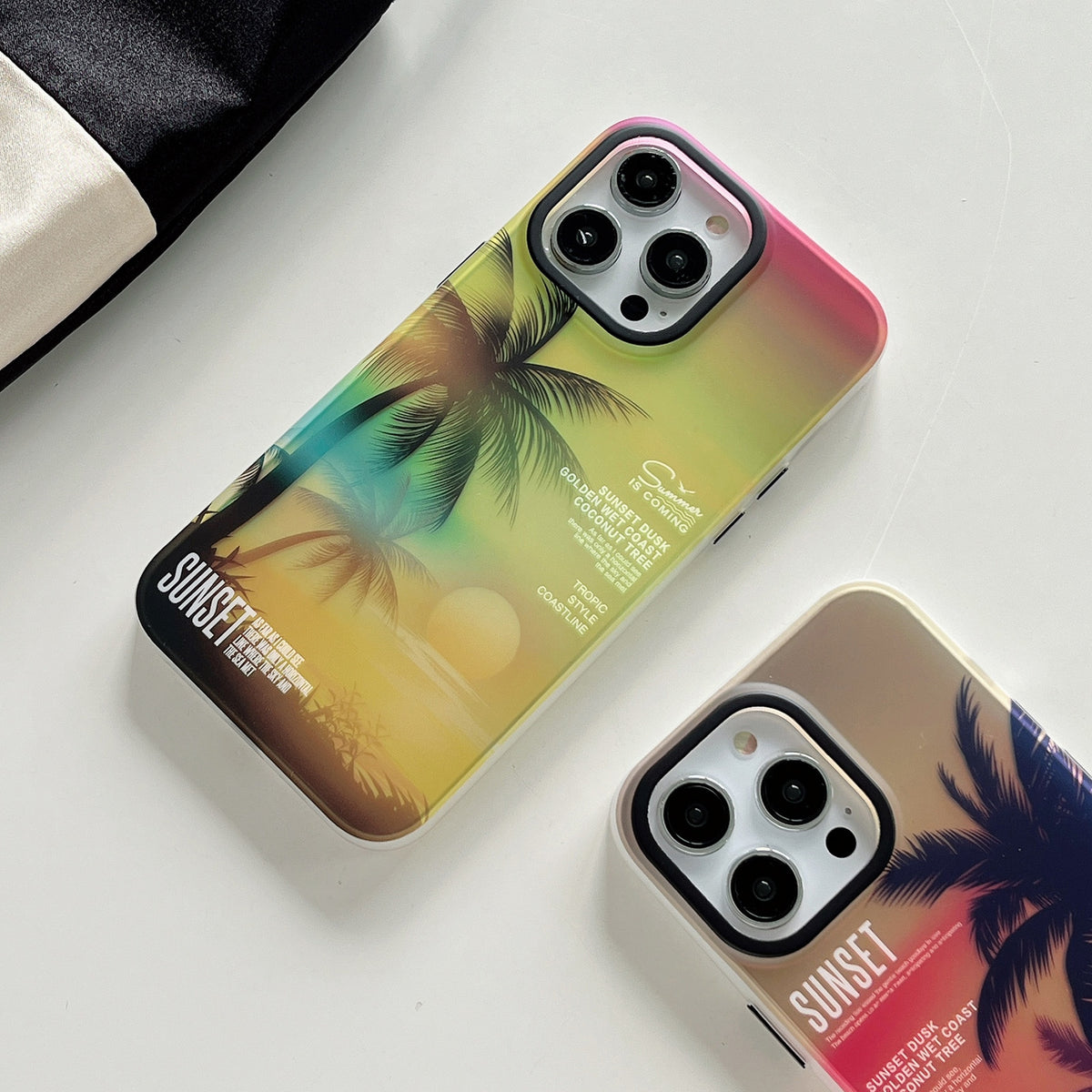 ELECTROPRIME For iPhone 15 SUNSET Coconut Tree Dual-side Laminating Laser Phone Case(Red)