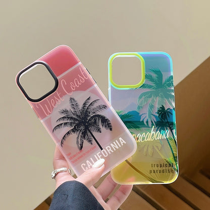 ELECTROPRIME For iPhone 15 Beach Coconut Dual-side Laminating Laser Frosted Phone Case(Red Yellow)