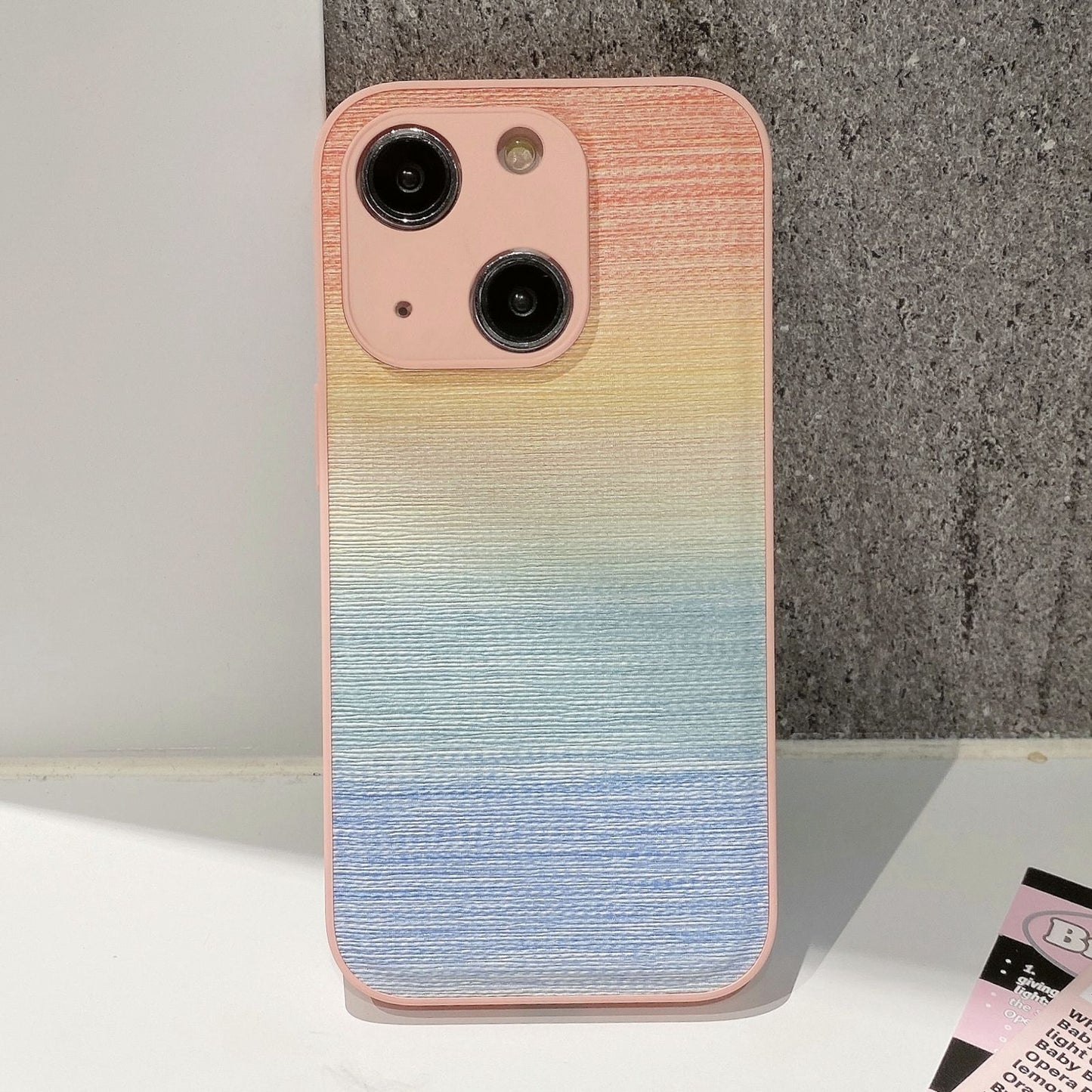 ELECTROPRIME For iPhone 15 PU Coated PC Hybrid TPU Phone Case(Gradient Pink)
