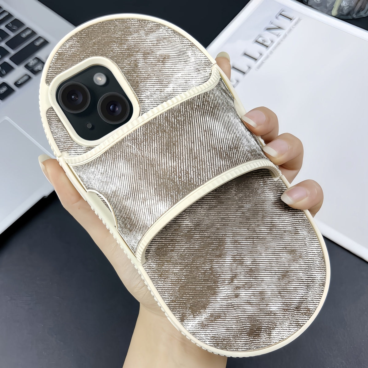 ELECTROPRIME For iPhone 15 Creative Denim Slipper Design TPU Phone Case(Grey)