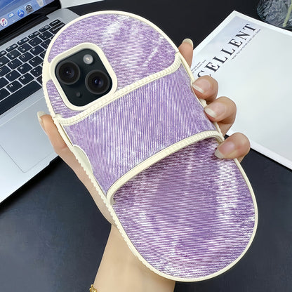 ELECTROPRIME For iPhone 15 Creative Denim Slipper Design TPU Phone Case(Pink Purple)