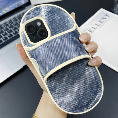 ELECTROPRIME For iPhone 15 Creative Denim Slipper Design TPU Phone Case(Grey Blue)