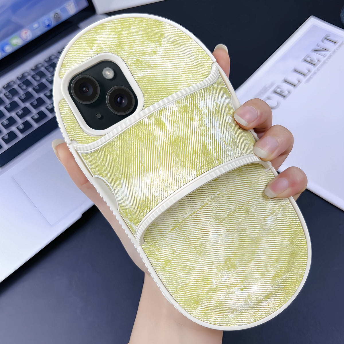 ELECTROPRIME For iPhone 15 Creative Denim Slipper Design TPU Phone Case(Yellow Green)