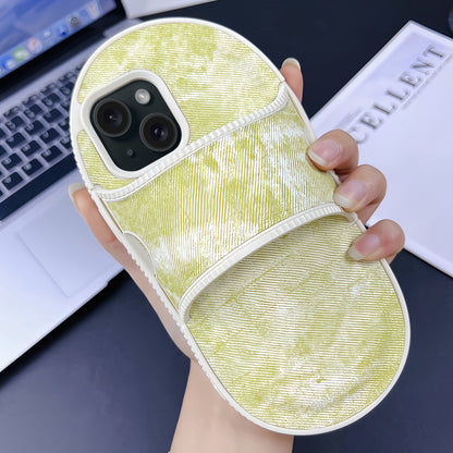 ELECTROPRIME For iPhone 15 Creative Denim Slipper Design TPU Phone Case(Yellow Green)