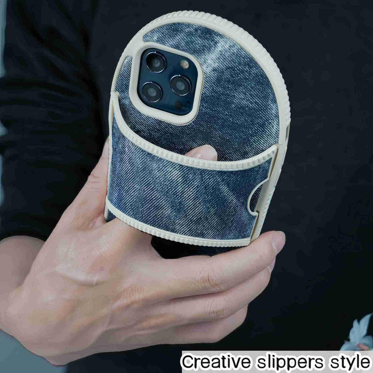 ELECTROPRIME For iPhone 15 Creative Denim Slipper Design TPU Phone Case(Black)