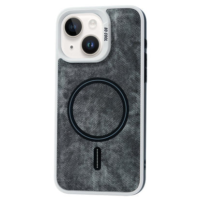 ELECTROPRIME For iPhone 15 Plus Contrast Color Denim MagSafe Magnetic Phone Case(Black)