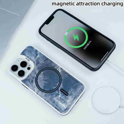 ELECTROPRIME For iPhone 15 Plus Contrast Color Denim MagSafe Magnetic Phone Case(Black)
