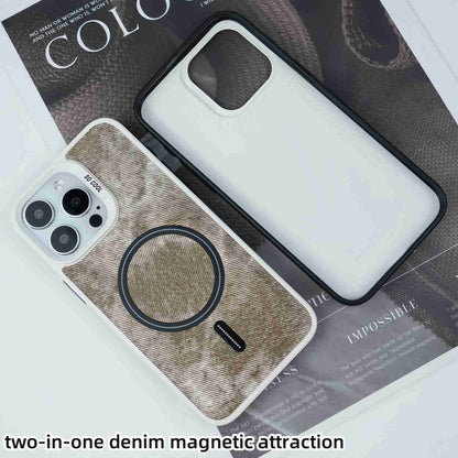 ELECTROPRIME For iPhone 15 Plus Contrast Color Denim MagSafe Magnetic Phone Case(Black)