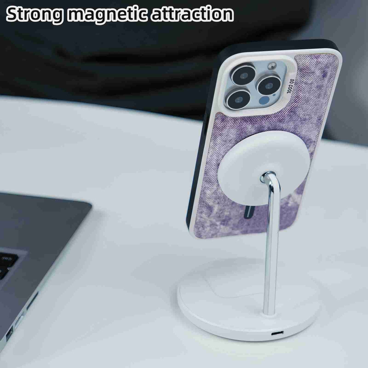 ELECTROPRIME For iPhone 15 Plus Contrast Color Denim MagSafe Magnetic Phone Case(Black)