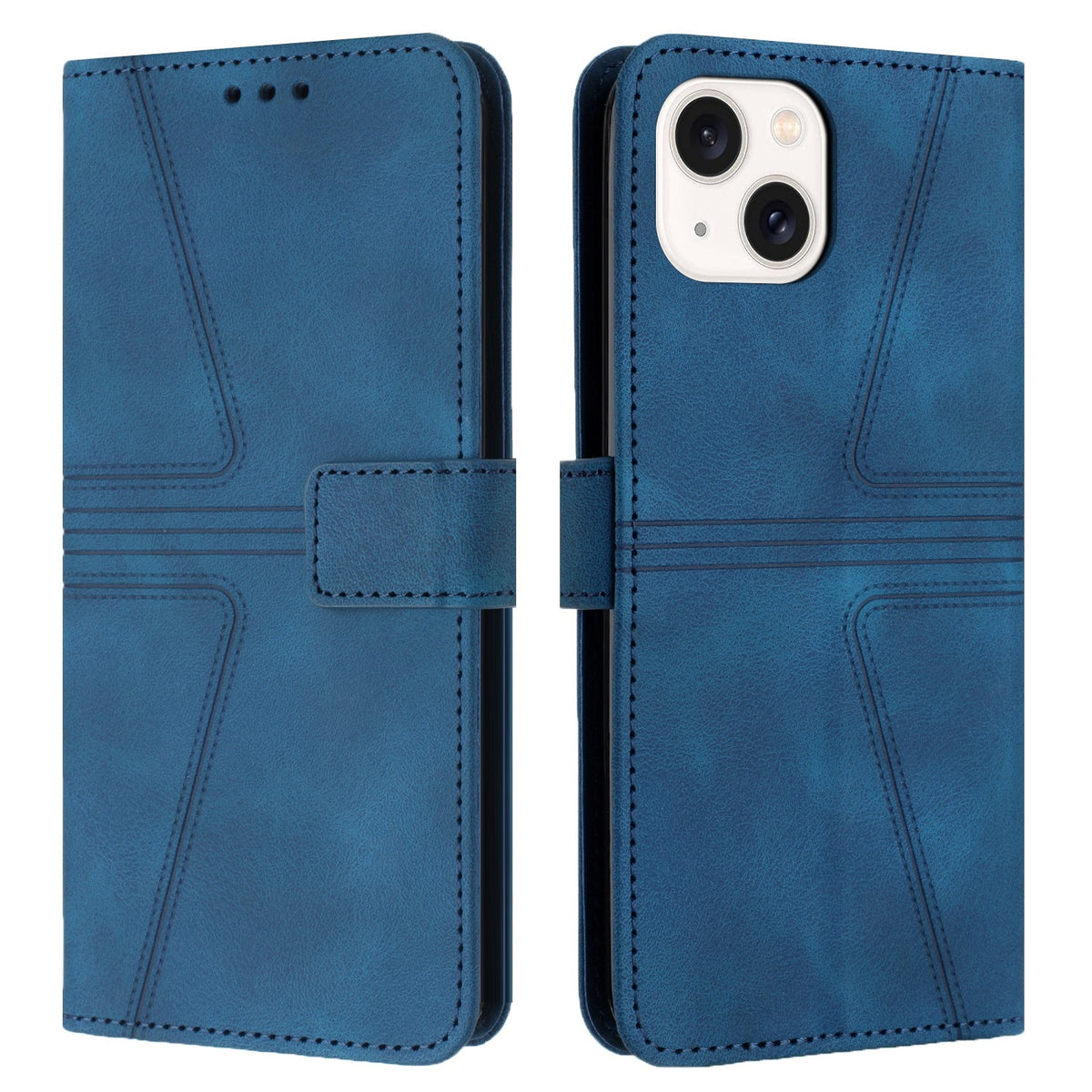 ELECTROPRIME For iPhone 15 Plus Triangle Solid Color Leather Phone Case(Blue)