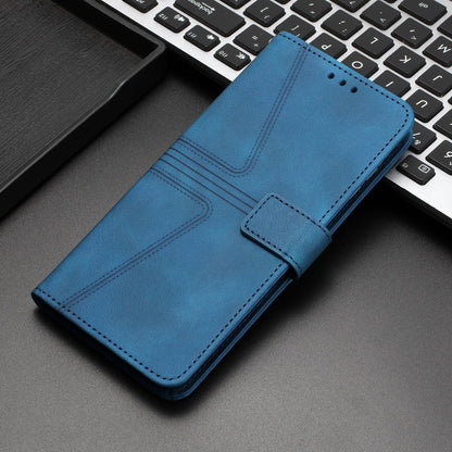ELECTROPRIME For iPhone 15 Plus Triangle Solid Color Leather Phone Case(Blue)