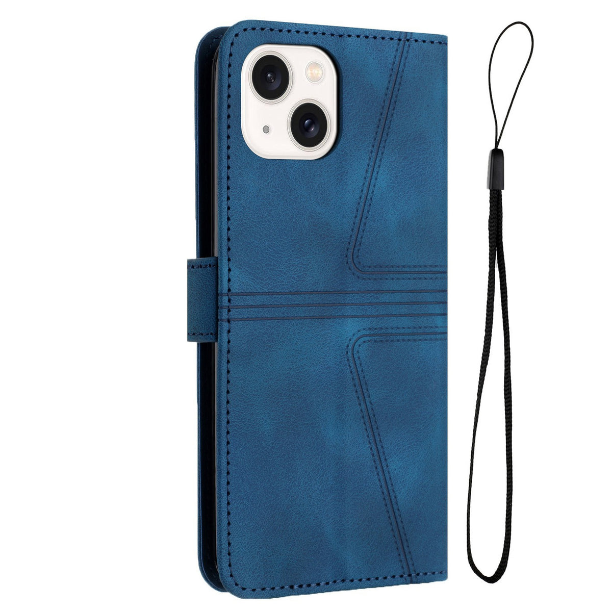 ELECTROPRIME For iPhone 15 Plus Triangle Solid Color Leather Phone Case(Blue)