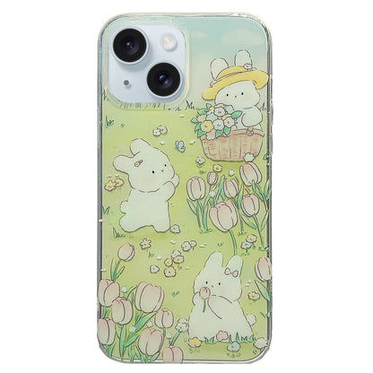 ELECTROPRIME For iPhone 15 Double Sided IMD Full Coverage TPU Phone Case(Rabbit Tulip)