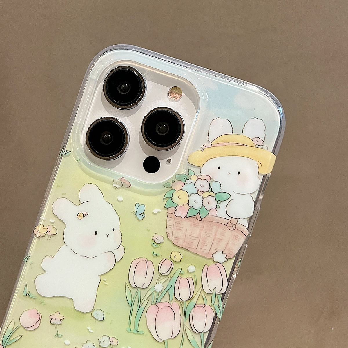 ELECTROPRIME For iPhone 15 Double Sided IMD Full Coverage TPU Phone Case(Rabbit Tulip)