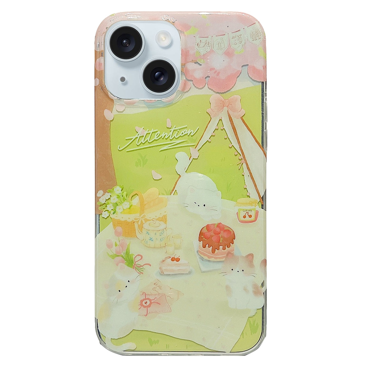 ELECTROPRIME For iPhone 15 Double Sided IMD Full Coverage TPU Phone Case(Cat Picnic Cake)