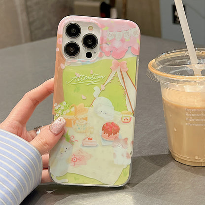 ELECTROPRIME For iPhone 15 Double Sided IMD Full Coverage TPU Phone Case(Cat Picnic Cake)
