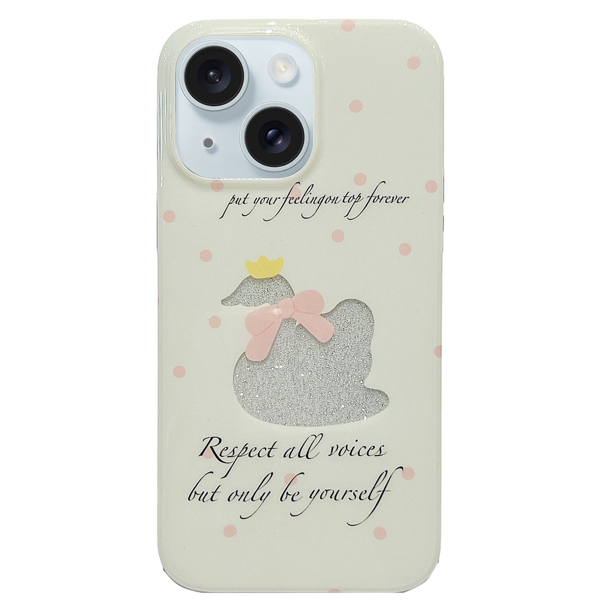 ELECTROPRIME For iPhone 15 Double Sided IMD Full Coverage TPU Phone Case(Hollow Bow Swan)