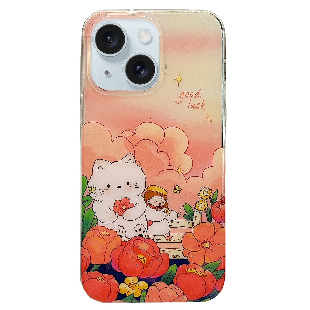 ELECTROPRIME For iPhone 15 Double Sided IMD Full Coverage TPU Phone Case(Red Flower Doll Little Girl)