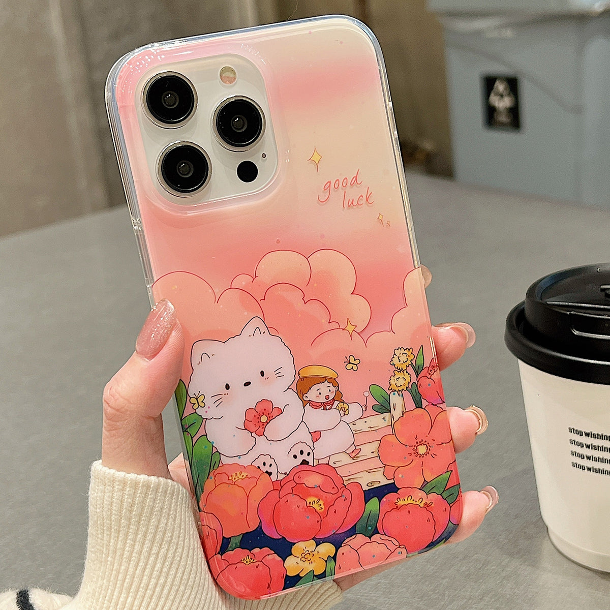 ELECTROPRIME For iPhone 15 Double Sided IMD Full Coverage TPU Phone Case(Red Flower Doll Little Girl)