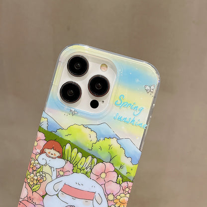 ELECTROPRIME For iPhone 15 Double Sided IMD Full Coverage TPU Phone Case(Red Flower Doll Little Girl)