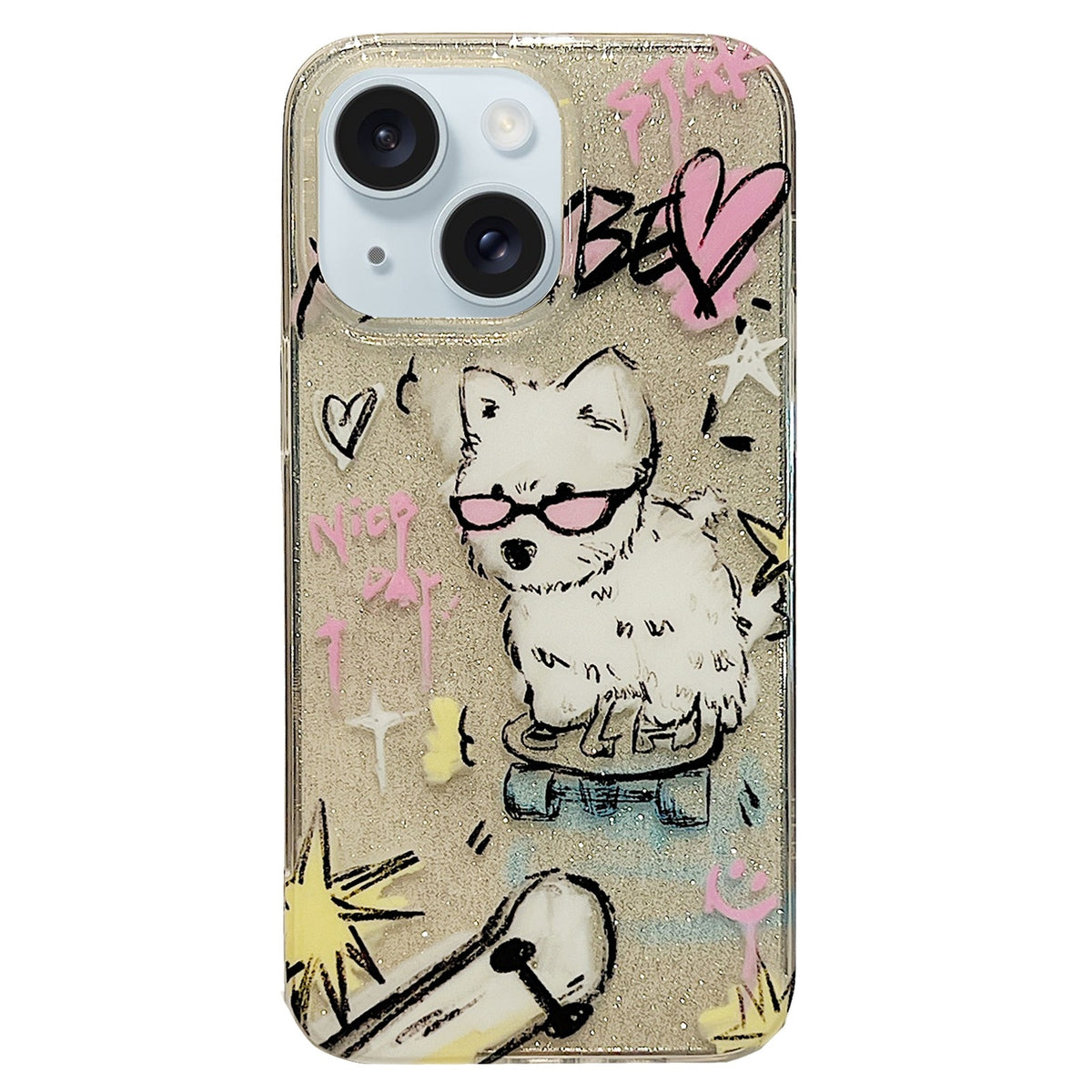 ELECTROPRIME For iPhone 15 Double Sided IMD Full Coverage TPU Phone Case(Red Glasses Puppy Love)