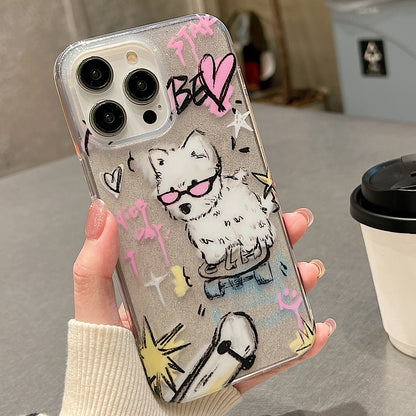 ELECTROPRIME For iPhone 15 Double Sided IMD Full Coverage TPU Phone Case(Red Glasses Puppy Love)