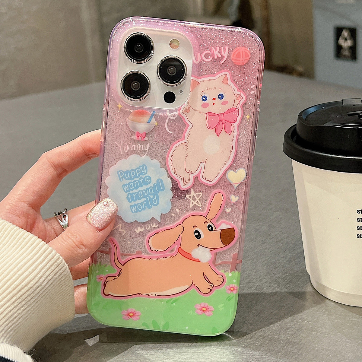ELECTROPRIME For iPhone 15 Double Sided IMD Full Coverage TPU Phone Case(Dachshund Bow Cat)