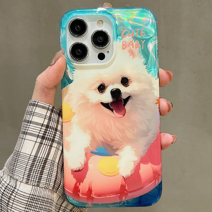 ELECTROPRIME For iPhone 15 Double Sided IMD Full Coverage TPU Phone Case(Pink Swimming Ring Pomeranian)