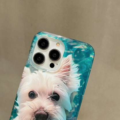 ELECTROPRIME For iPhone 15 Double Sided IMD Full Coverage TPU Phone Case(Pink Swimming Ring Pomeranian)