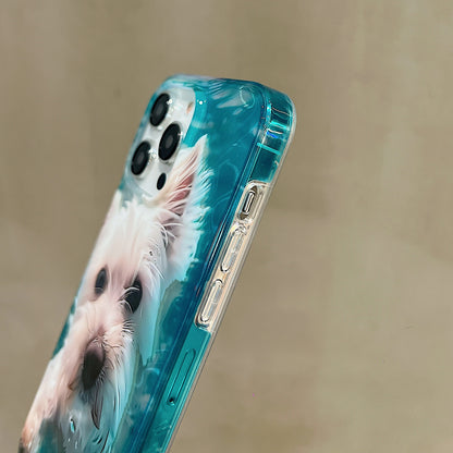 ELECTROPRIME For iPhone 15 Double Sided IMD Full Coverage TPU Phone Case(Pink Swimming Ring Pomeranian)