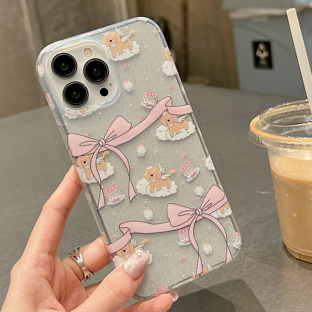 ELECTROPRIME For iPhone 15 Double Sided IMD Full Coverage TPU Phone Case(Bow Cake Cloud Puppy)