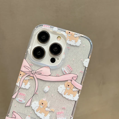 ELECTROPRIME For iPhone 15 Double Sided IMD Full Coverage TPU Phone Case(Bow Cake Cloud Puppy)